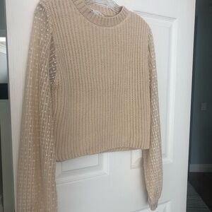 Spring sweater with puffy sleeves, beige, size small